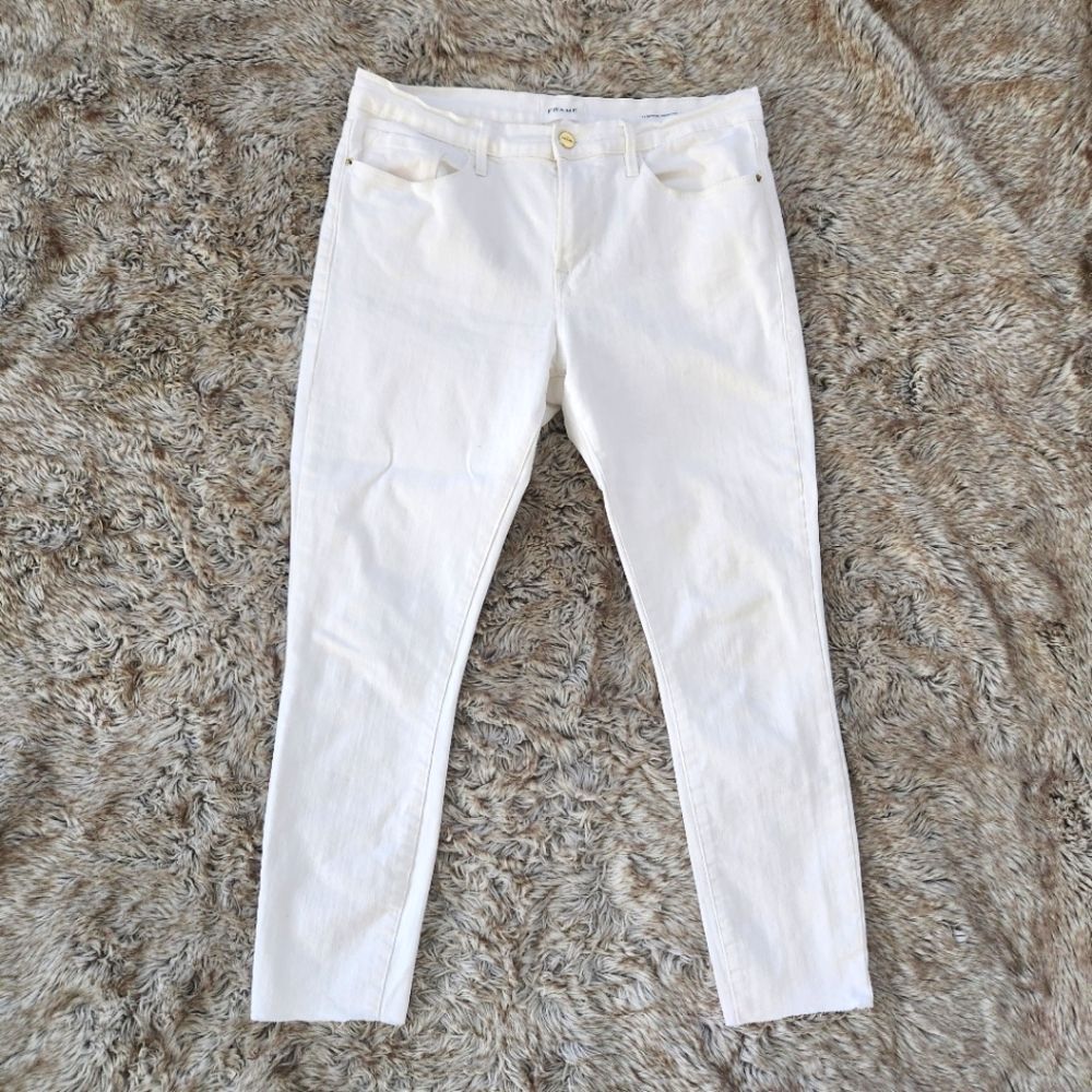 FRAME Le Skinny de Jeanne‎ Crop Raw Hem Jeans White Women's Size 32